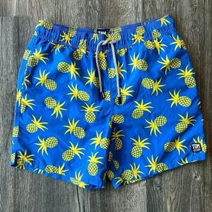Tom and Teddy Shorts Yellow Pineapple Swim Trunks Size Medium Tropical Vacation